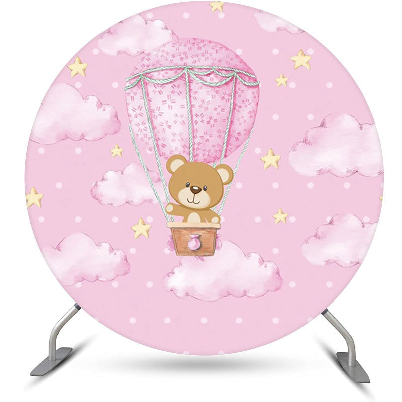 Lofaris Pink Dot Hot Air Balloon Teddy Bear Party Backdrop
