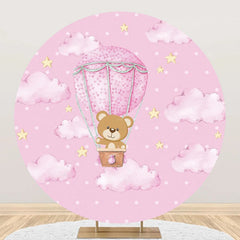 Lofaris Pink Dot Hot Air Balloon Teddy Bear Party Backdrop