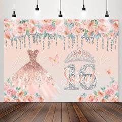 Lofaris Pink Dress Glitter 16th Sweet Birthday Backdrop