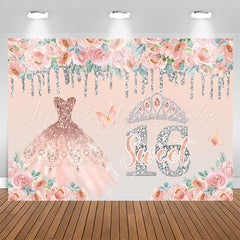 Lofaris Pink Dress Glitter 16th Sweet Birthday Backdrop