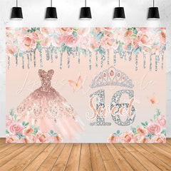 Lofaris Pink Dress Glitter 16th Sweet Birthday Backdrop