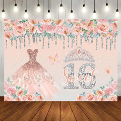 Lofaris Pink Dress Glitter 16th Sweet Birthday Backdrop