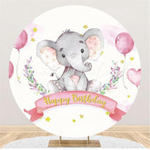 Lofaris Pink Elephant And Ballon Round Girls Birthday Backdrop