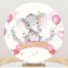 Lofaris Pink Elephant And Ballon Round Girls Birthday Backdrop
