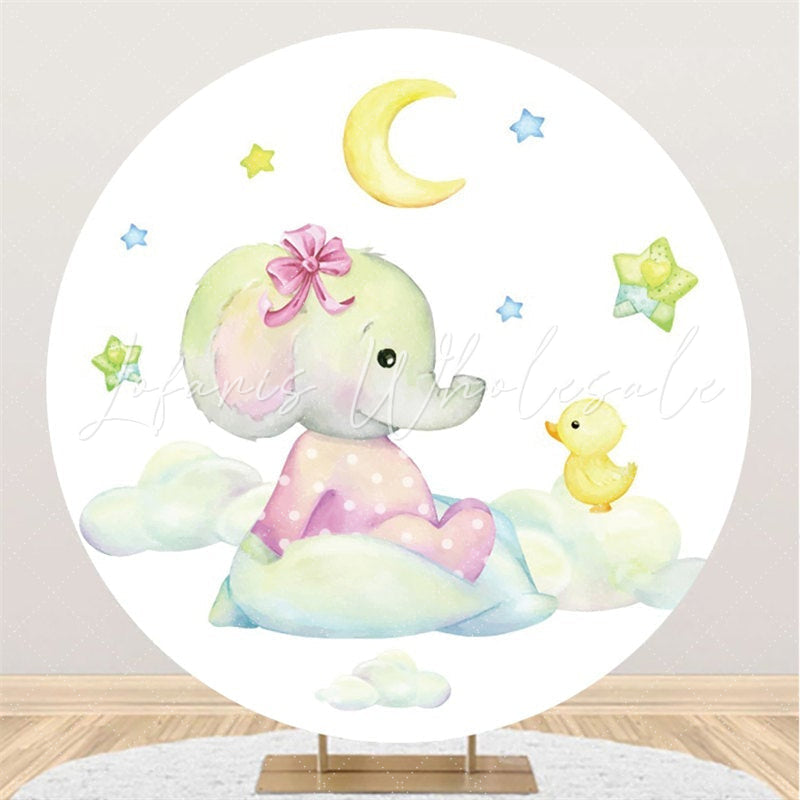 Lofaris Pink Elephant And Moon Star Round Baby Shower Backdrop
