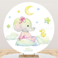 Lofaris Pink Elephant And Moon Star Round Baby Shower Backdrop