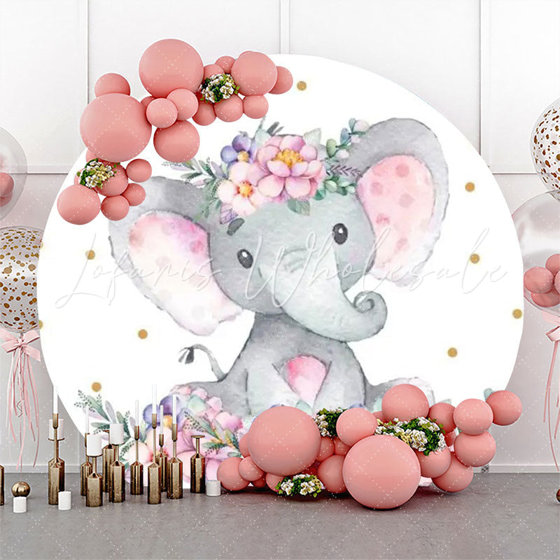 Lofaris Pink Elephant Floral Dots Round Baby Shower Backdrop