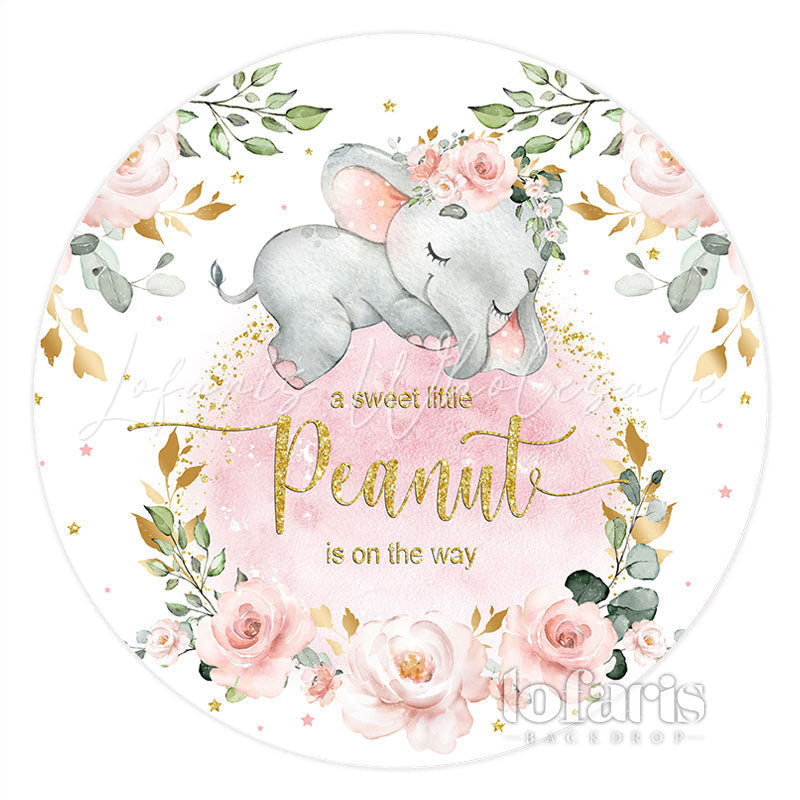 Lofaris Pink Elephant Flowers Cute Round Baby Shower Backdrop