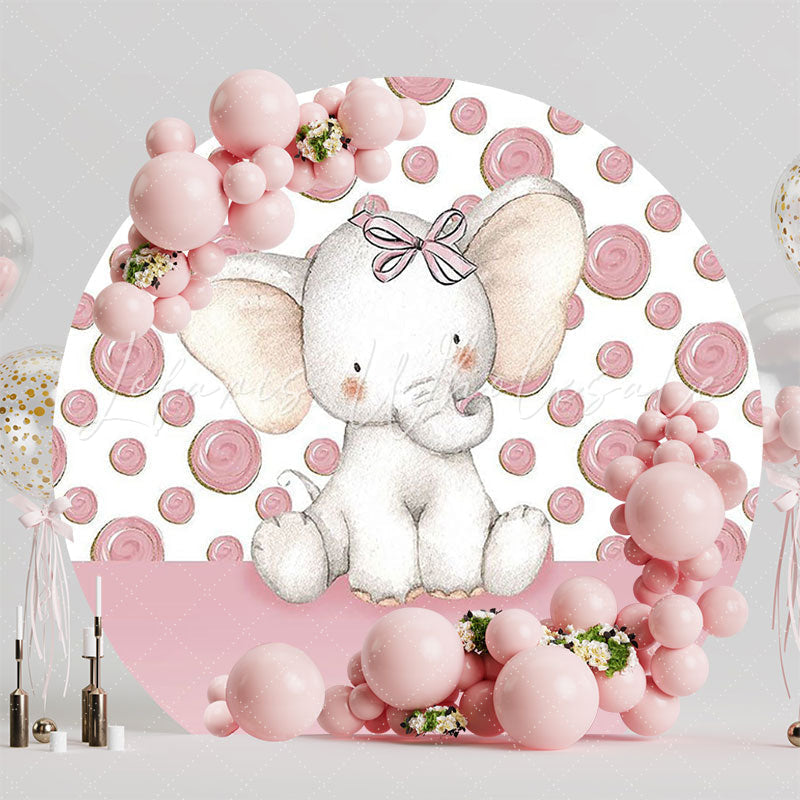 Pink Elephant with Bow Round Backdrop for Baby Party