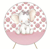 Pink Elephant with Bow Round Backdrop for Baby Party