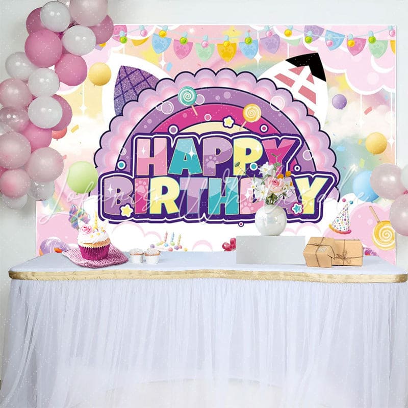 Pink Fairytale Cute Cat Theme Birthday Party Decorations Backdrop