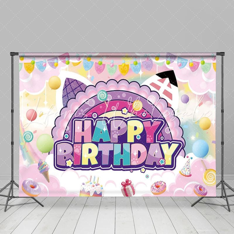 Pink Fairytale Cute Cat Theme Birthday Party Decorations Backdrop