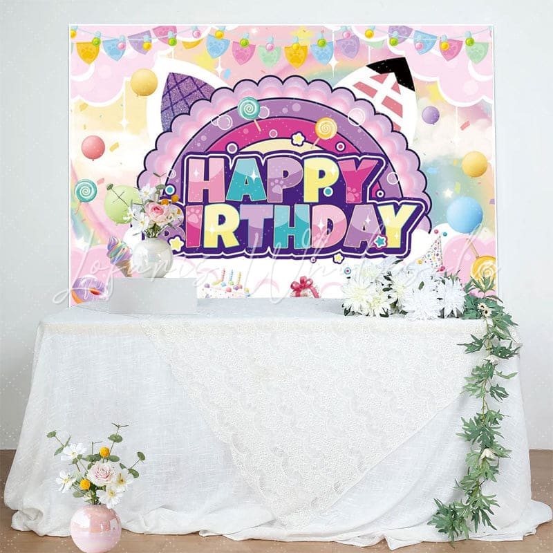 Pink Fairytale Cute Cat Theme Birthday Party Decorations Backdrop