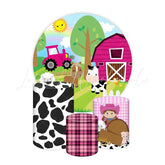 Pink Farm Themed Round Backdrop and Cylinders Kit for Parties