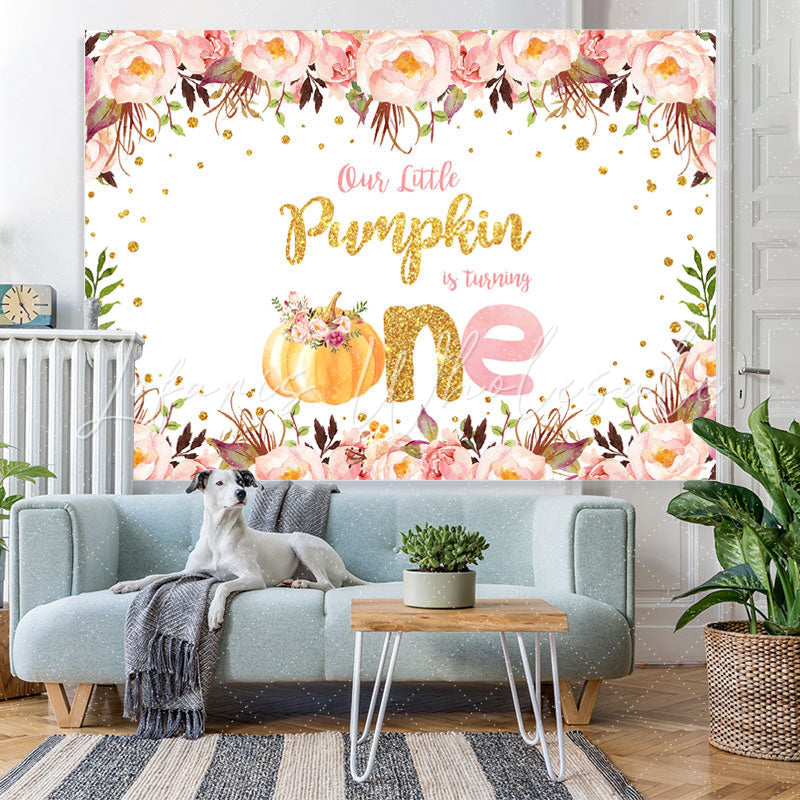 Lofaris Pink Floeal and Ripe Pumpkin 1St Birthday Backdrop