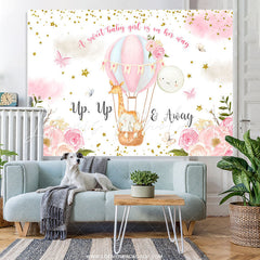 Lofaris Pink Floral And Air Balloons Girls Baby Shower Backdrop