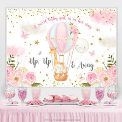 Lofaris Pink Floral And Air Balloons Girls Baby Shower Backdrop