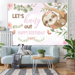 Lofaris Pink Floral And Animal Lets Hang Out Birthday Backdrop