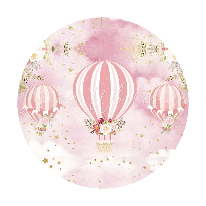 Lofaris Pink Floral And Ballons Round Baby Shower Backdrop