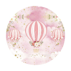 Lofaris Pink Floral And Ballons Round Baby Shower Backdrop