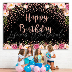 Lofaris Pink Floral And Black Bokeh Happy Birthday Backdrop