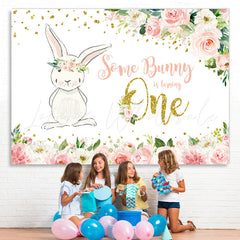 Lofaris Pink Floral And Bunny 1st Birthday Backdrop For Girl