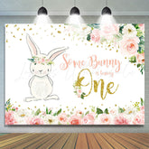 Lofaris Pink Floral And Bunny 1st Birthday Backdrop For Girl