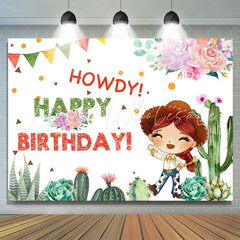 Lofaris Pink Floral And Cactus Howdy Birthday Backdrop For Cowgirl
