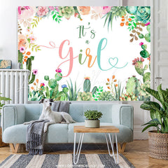 Lofaris Pink Floral And Cactus Its A Girl Baby Shower Backdrop
