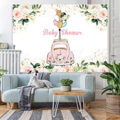 Lofaris Pink Floral And Car Baby Shower Backdrops For Girl