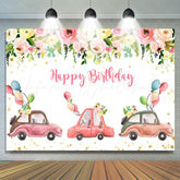 Lofaris Pink Floral And Car Party Parade Birthday Backdrop