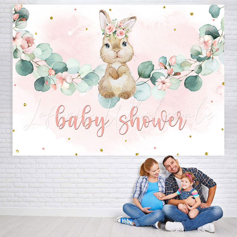 Lofaris Pink Floral And Cute Rabbit Girls Baby Shower Backdrop