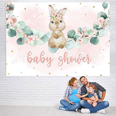 Lofaris Pink Floral And Cute Rabbit Girls Baby Shower Backdrop