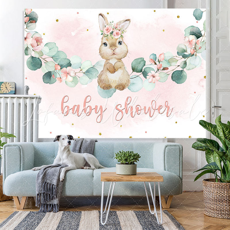 Lofaris Pink Floral And Cute Rabbit Girls Baby Shower Backdrop