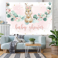 Lofaris Pink Floral And Cute Rabbit Girls Baby Shower Backdrop