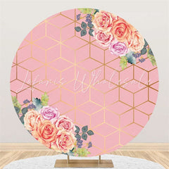 Lofaris Pink Floral And Gold Line Round Birthday Party Backdrop