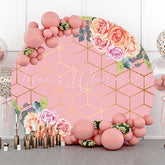 Lofaris Pink Floral And Gold Line Round Birthday Party Backdrop
