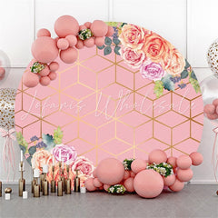Lofaris Pink Floral And Gold Line Round Birthday Party Backdrop