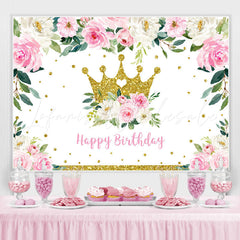 Lofaris Pink Floral and Golden Crown Happy Backdrop for Girl