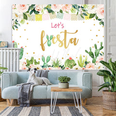 Lofaris Pink Floral And Green Cactus Girls Birthday Backdrop