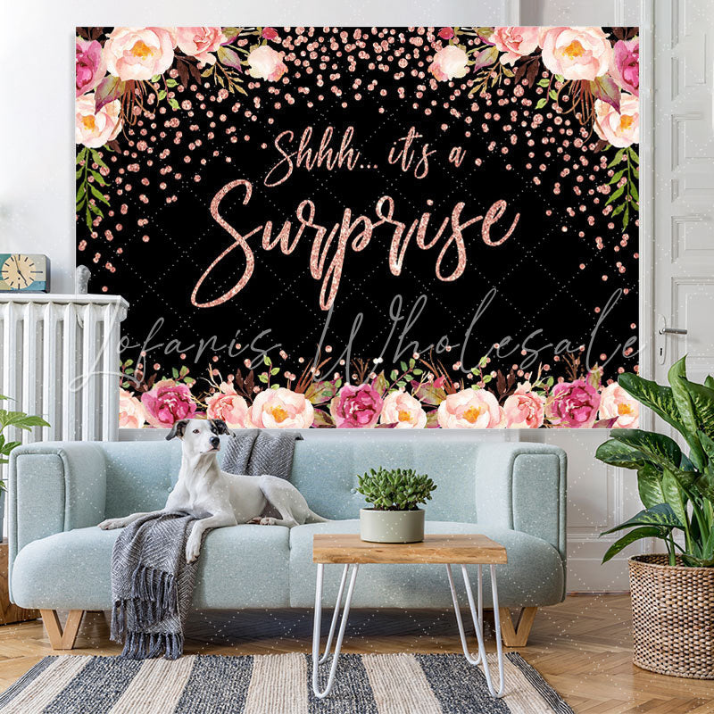 Lofaris Pink Floral And Green Grass Bokeh Baby Shower Backdrop