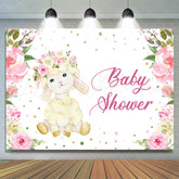 Lofaris Pink Floral And Little Alpaca Baby Shower Backdrop