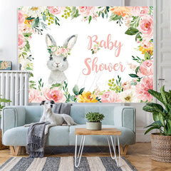 Lofaris Pink Floral And Little Bunny Theme Baby Shower Backdrop