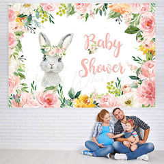 Lofaris Pink Floral And Little Bunny Theme Baby Shower Backdrop