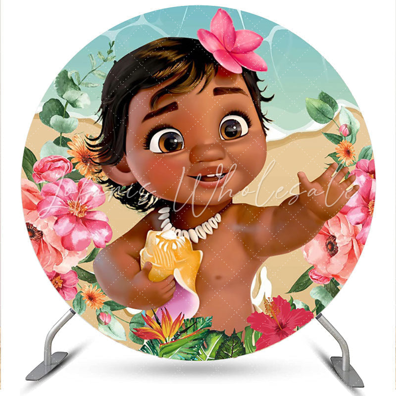 Lofaris Pink Floral And Little Girl Round Baby Shower Backdrop