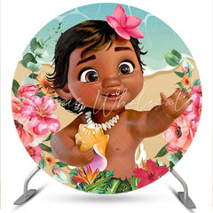 Lofaris Pink Floral And Little Girl Round Baby Shower Backdrop