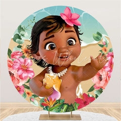 Lofaris Pink Floral And Little Girl Round Baby Shower Backdrop