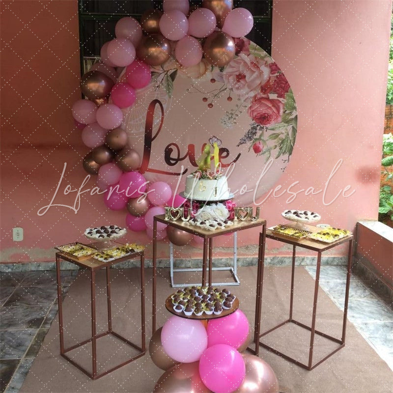 Lofaris Pink Floral And Love Round Wedding Decoration Backdrop