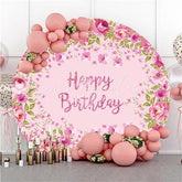 Lofaris Pink Floral And Custom Round Birthday Backdrop