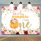 Lofaris Pink Floral And Pumpkin Glitter 1st Birthday Backdrop